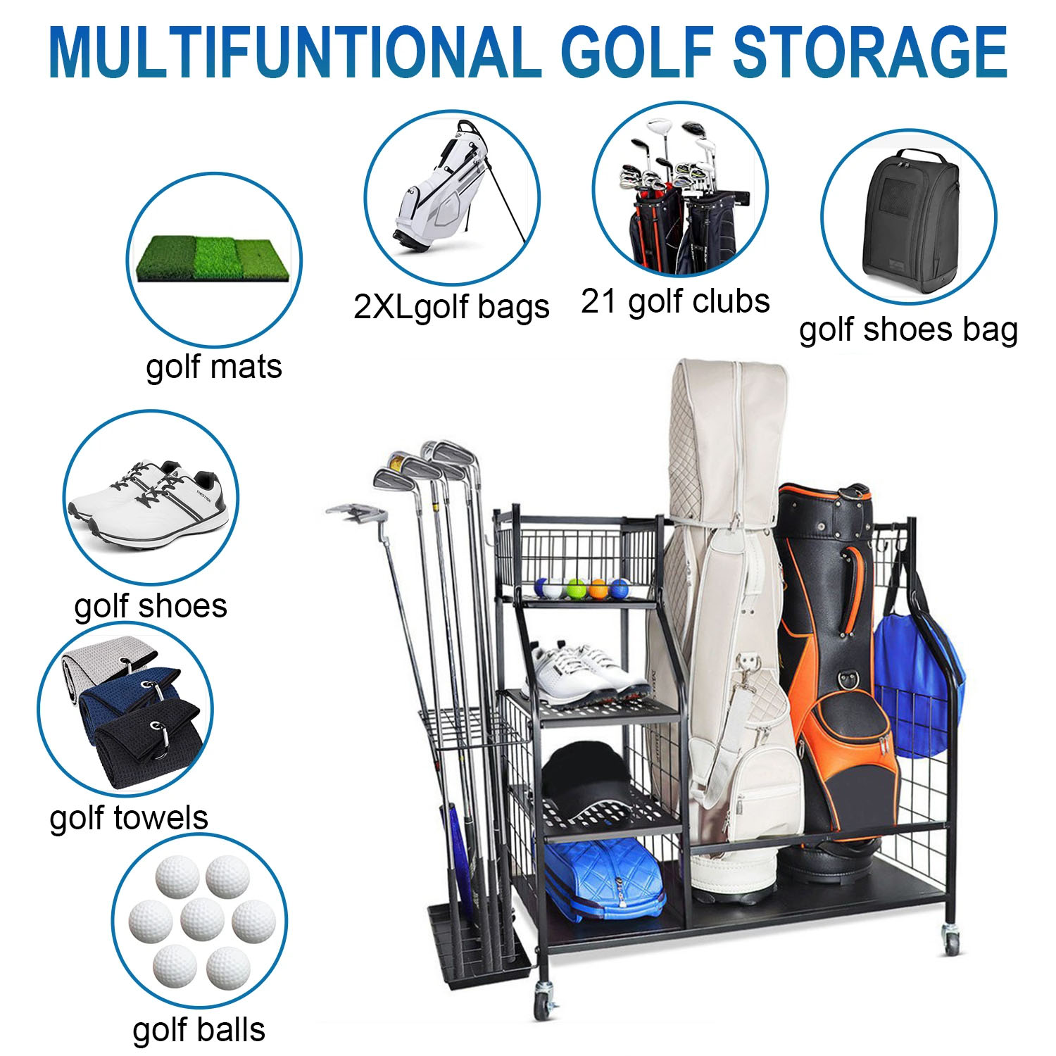 Golf Bag Storage Garage Organi - Sports Equipment Rack ulasan dan harga